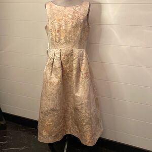 Kay Unger Elsa Metallic Floral A-Line Midi Dress - Soft Blush